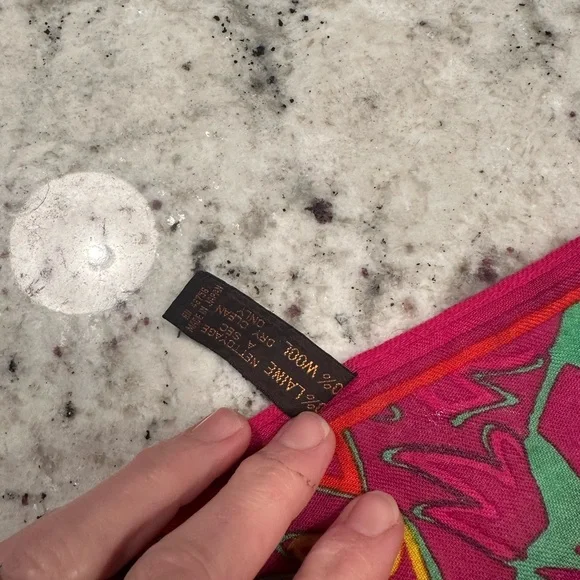 YSL Pink and Green Leaf Pattern Scarf - Picture 4 of 4